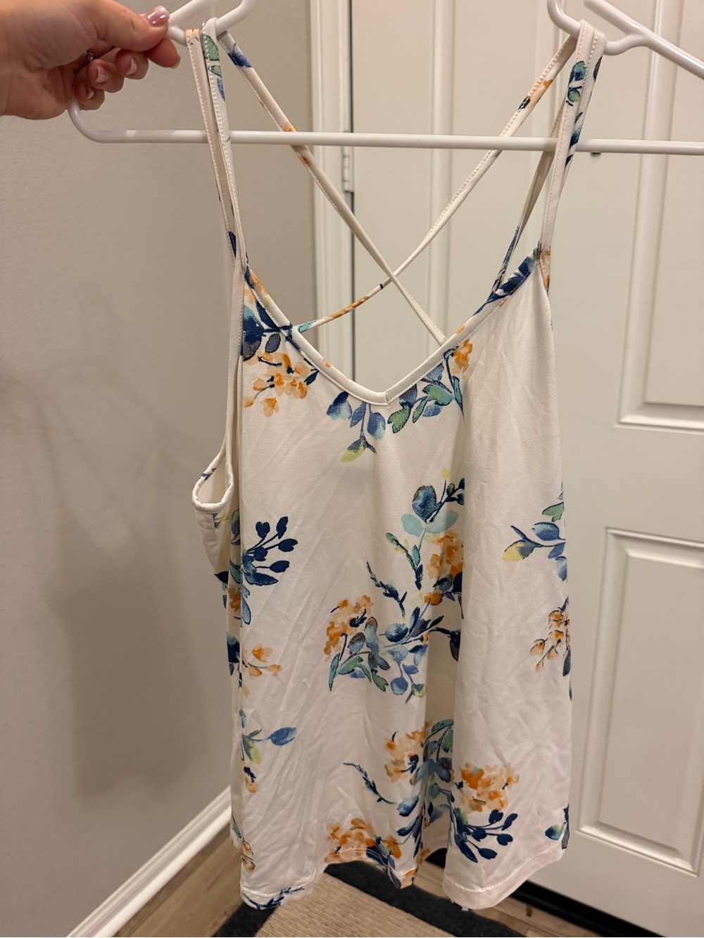 Papermoon White Floral Crisscross Back Cami with Blue & Yellow Blooms